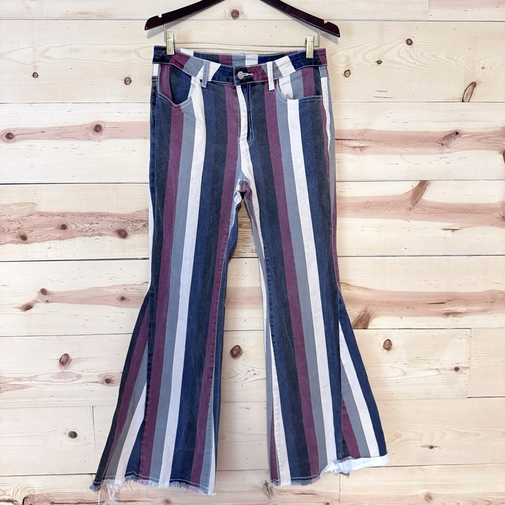 Saints & Hearts Womens M Striped Bell Bottom Jeans High Rise 70s‎ Retro Flare